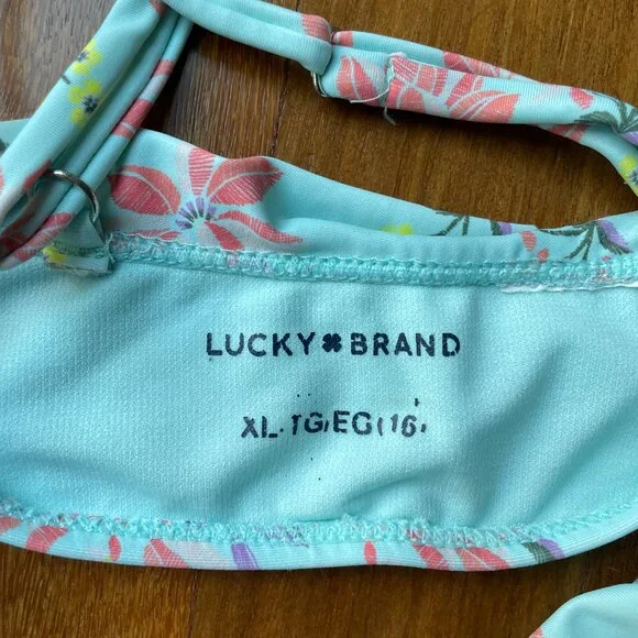 Lucky Brand Youth Girl’s Blue Floral Two Piece Bikini Set Swimwear - Picture 5 of 6
